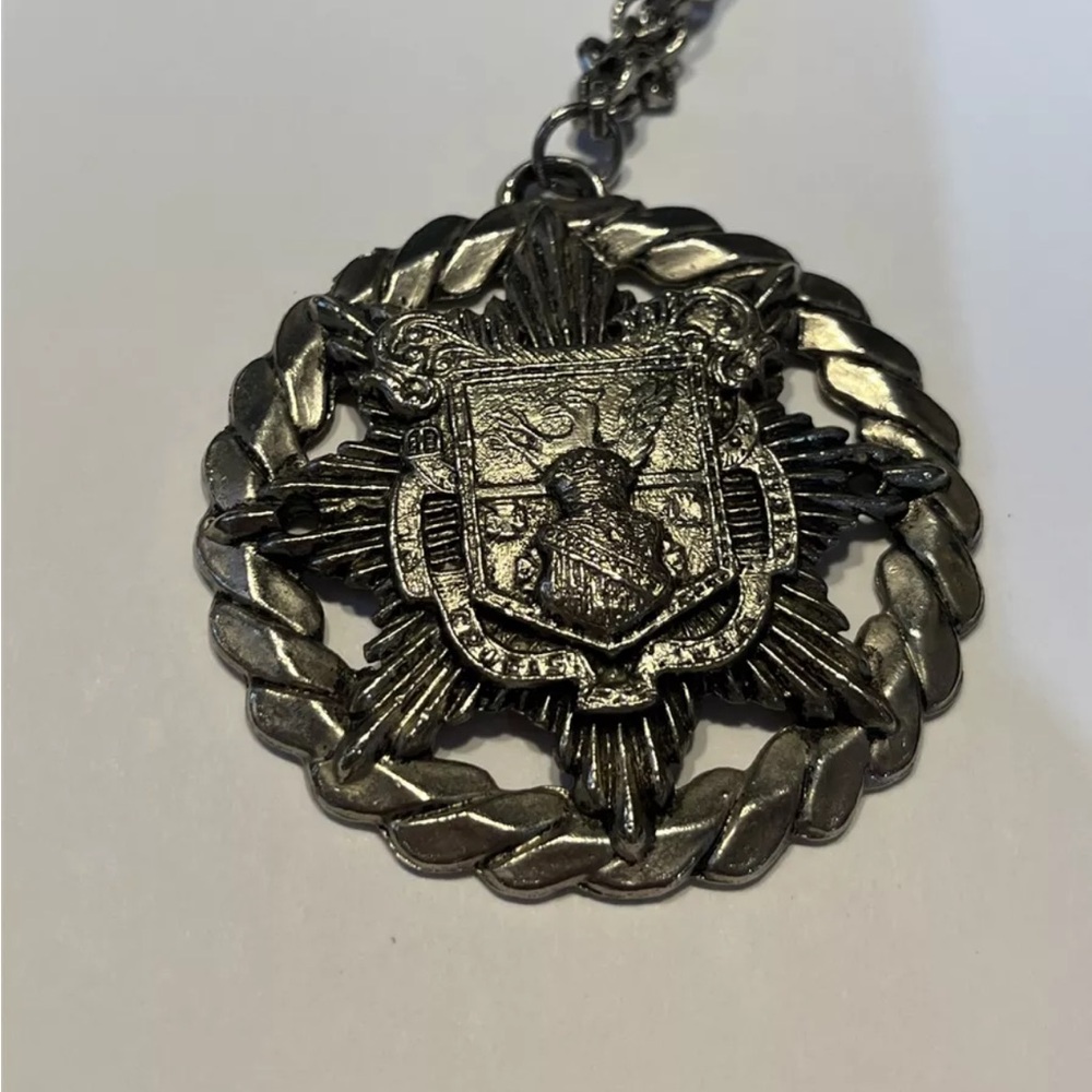 Vintage Coat Of Arms Heraldic Medallion Pendant Necklace Lion Crown Dragon